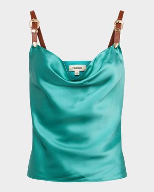 Lux Buckle-Strap Cowl Tank Top