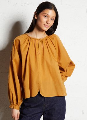 Bellepiece - Blouse col rond en coton - Taille L - Marron