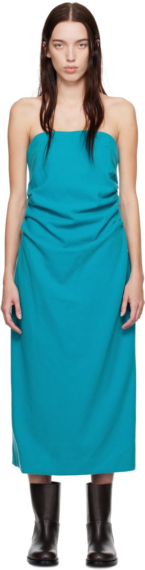 AURALEE Blue Brushed Super Fine Wool Flannel Midi Dress