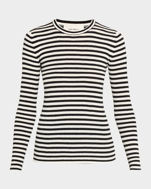 Vivian Striped Long-Sleeve Cashmere T-Shirt