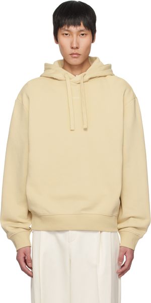 Hugo Beige Logo Print Cotton-Terry Hoodie