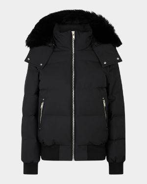 Cloud Bomber Jacket with Detachable Hood and Shearling Trim