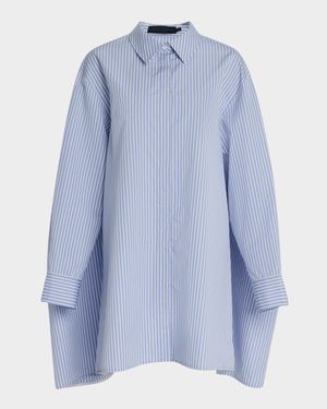 Isla Striped Cotton-Silk Poplin Cape Mini Shirtdress