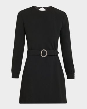 Wool-Cotton Belted A-Line Mini Dress
