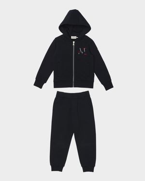 Boy's Embroidered M Hoodie & Joggers, Size 8-10