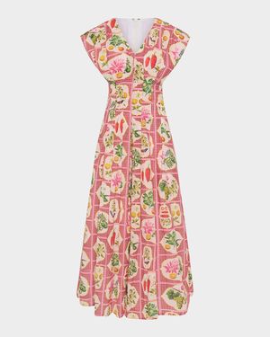 Carter Pleated Fruit-Print Poplin Maxi Dress