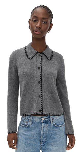 RAILS Rayleen Cardigan Charcoal Black Blanket Stitch M