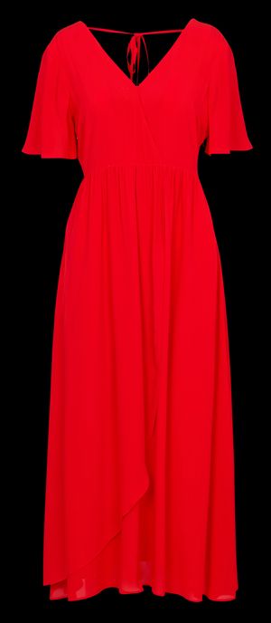 Sud Express - Robe longue évasée Col V - Taille L - Rouge