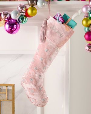 Beaded Snowflakes Velvet Christmas Stocking, Personalized