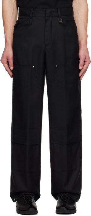 WOOYOUNGMI Pantalon cargo noir en laine à empiècement aux genoux