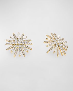 Starburst 18k Yellow Gold Diamond Pave Stud Earrings