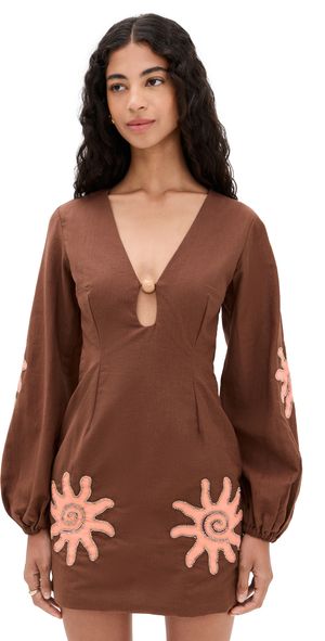 The Wolf Gang Sueno Long Sleeve Mini Dress Cocoa XS