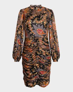 Elizabeth Ruched Floral-Print Mini Dress