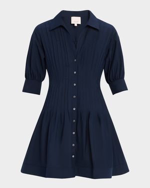 Monty Pleated Puff-Sleeve Dress