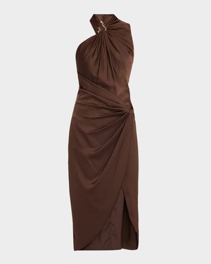 Pleated Bodycon Crepe Back Satin Midi Dress
