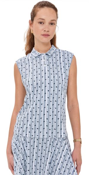 Byrdie Golf Social Wear Coastline Collar Top White/Navy Floral XS