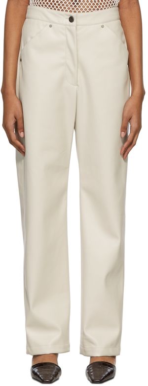 DEVEAUX NEW YORK Off-White Vegan Leather Eve Trousers