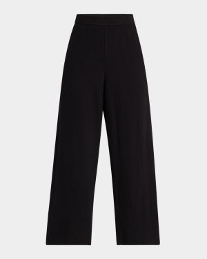 Cropped Wide-Leg Crinkled Jersey Pants