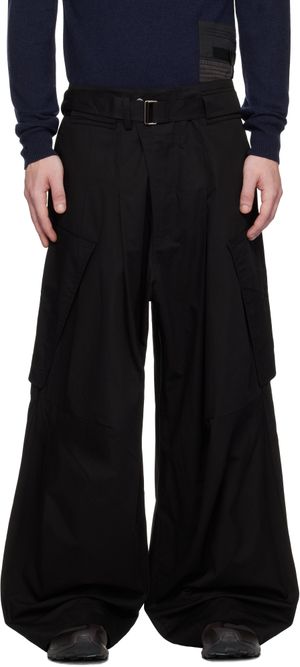 FFFPOSTALSERVICE Black Wide Belted Draped Pocket Trousers