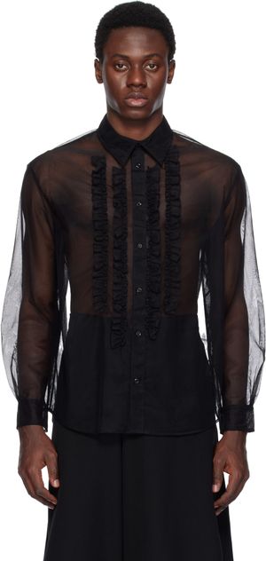 Simone Rocha Chemise Prom noire en tulle transparent à garniture à volants