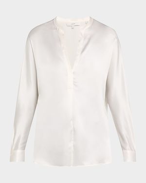 Silk Band-Collar Blouse