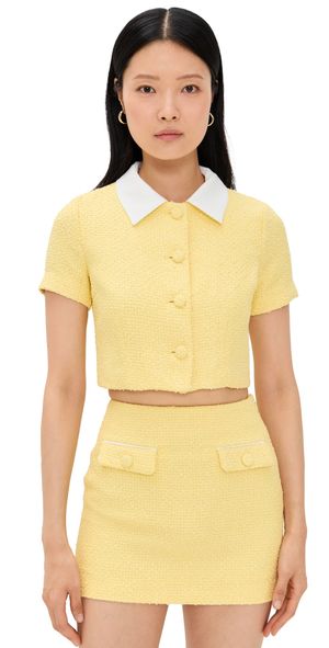 endless rose Collared Combination Tweed Cropped Top Butter M