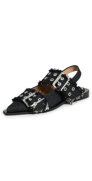 GANNI Buckle Denim Ballerina Flats Black 36