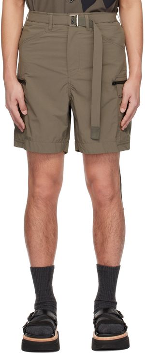 sacai Taupe Belted Shorts