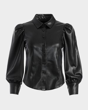Nadine Puff-Sleeve Vegan Leather Blouse