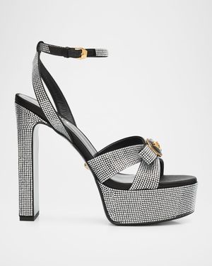 Gianni Ribbon Crystal Leather Platform Sandals