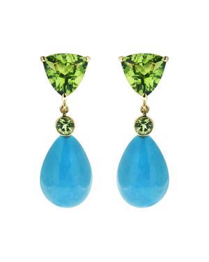 18k Yellow Peridot and Turquoise Drop Earrings