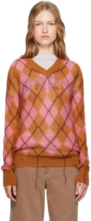 Marni Pull rose et brun à motif argyle