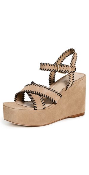 Cinq à Sept Sasha Whipstitch Suede Wedge Sandals Brown Sugar/Black 41