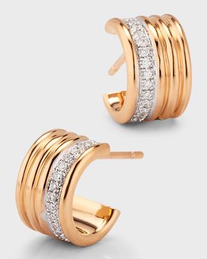 Thoby 18K Rose Gold and Diamond 5 Row Tubular Huggie Earrings