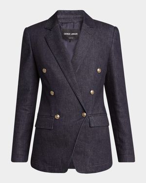 Cotton-Cashmere Denim Double-Breasted Blazer