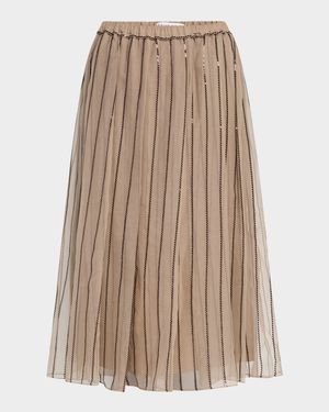 Regimental Paillette Crispy Silk Chiffon Midi Skirt