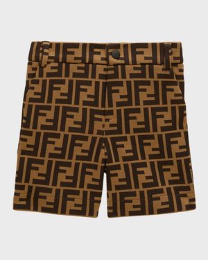 Boy's Monogram-Print Shorts, Size 12M-24M