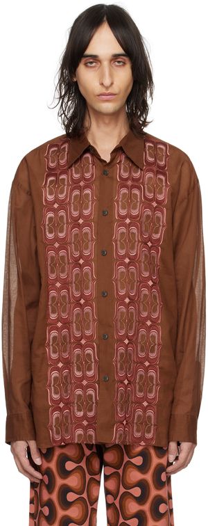 Dries Van Noten Chemise orange à motif graphique brodé