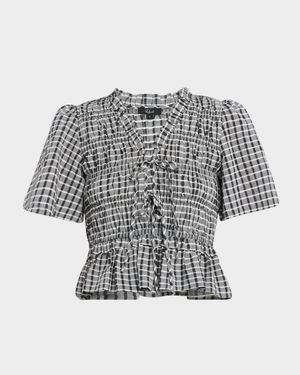 Portia Check Tie-Front Top