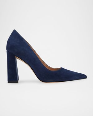 Minny Suede Snip Toe Block-Heel Pumps