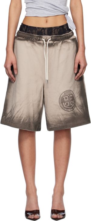 MISBHV Short surdimensionné beige à effet délavé à la boue