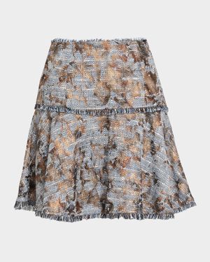 Foil-Print Tweed Mini Skirt