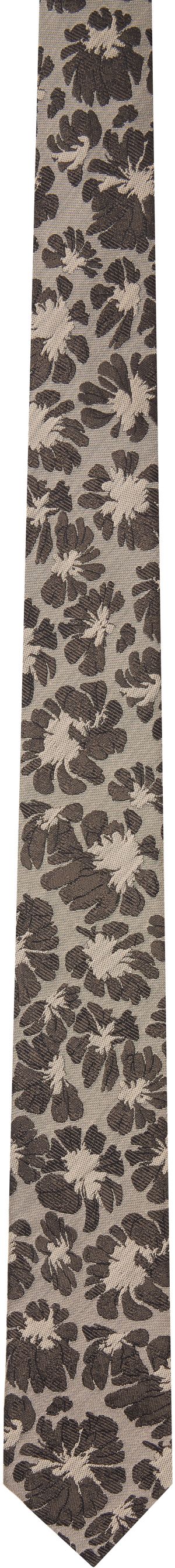 Dries Van Noten Brown Jacquard Silk Tie