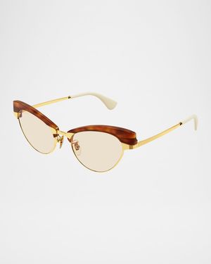 Havana Acetate & Metal Cat-Eye Sunglasses