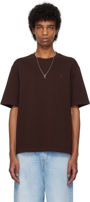 AMI Paris T-shirt bourgogne en coton à logo Ami de cœur