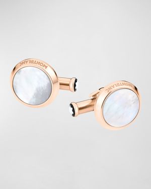 Mother-of-Pearl Round Rose Golden Cuff Links