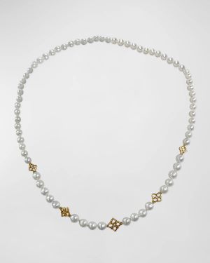 White Diamond and White Pearl Adjustable Necklace in 18K Gold