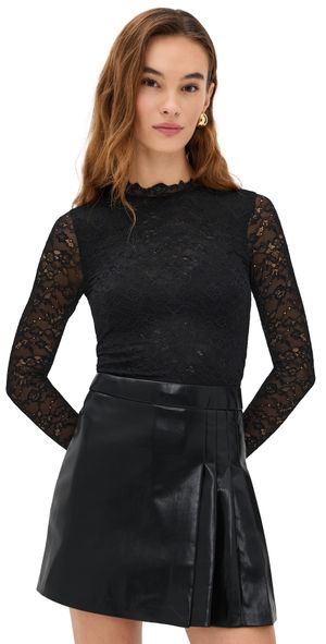 alice + olivia Chara Long Sleeve Lace Vegan Pleated Mini Dress Black 2