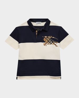 Boy's EKD Check Striped Cotton Polo Shirt, Size 3-14