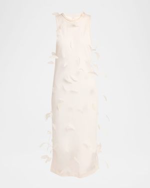 Feather-Trim Sheer Silk Sleeveless Midi Dress